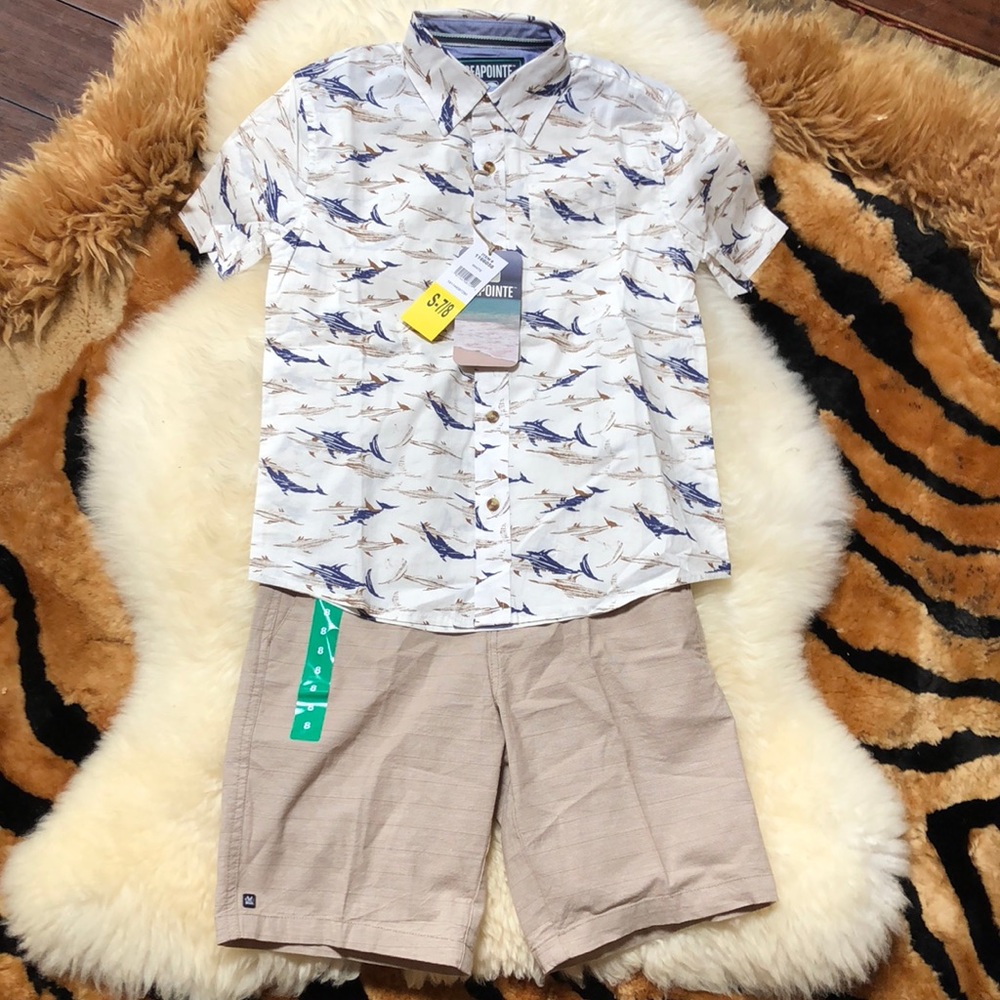 NWT Boys Hawaiian Dress Shirt and Dress Shorts 7/8